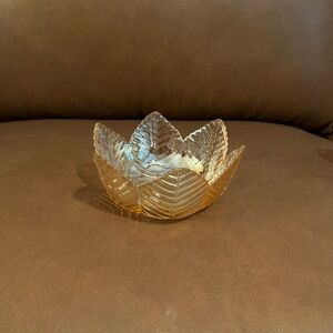 Vintage Peach Carnival Leaf Shaped Glass Bowl/Candy Dish